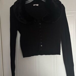 Ardene Black Cardigan with Faux Fur Trim